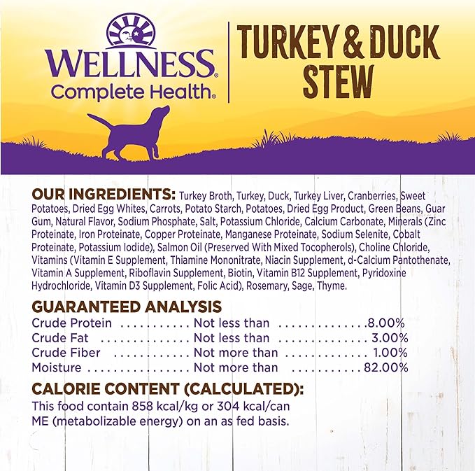 Wellness Complete Health Thick &amp; Chunky Natural Grain Free Canned Wet Dog Food, Turkey &amp; Duck Stew, 12.5-Ounce Can (Pack of 12)