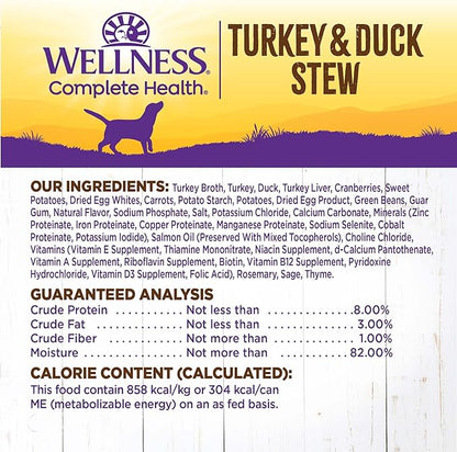 Wellness Complete Health Thick &amp; Chunky Natural Grain Free Canned Wet Dog Food, Turkey &amp; Duck Stew, 12.5-Ounce Can (Pack of 12)