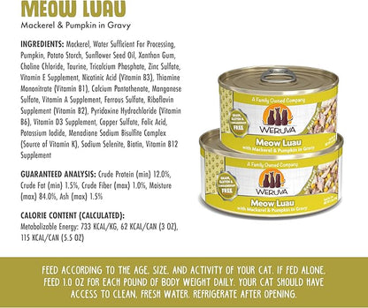 Weruva Classic Cat Food, Meow Luau with Mackerel &amp; Pumpkin in Gravy, 5.5oz Can (Pack of 24)