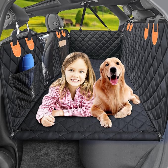 URPOWER Back Seat Extender for Dogs - Hard Bottom Dog Car Seat Cover Holds 400 lbs, Waterproof Dog Hammock Dogs Bed for Cars, SUVs &amp; Small Trucks, Pet Backseat Protector with Mesh Window &amp; Large Space