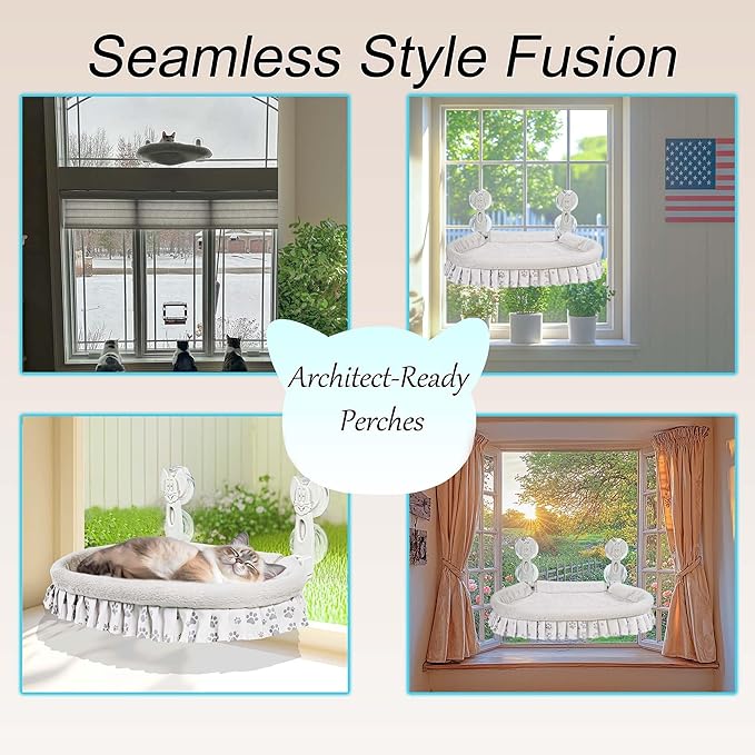 Cat Window Perch for Large Cats - No Tools Needed with 4 Super Suction Cups, Soft Chew-Resistant Fleece &amp; Easy Clean Design