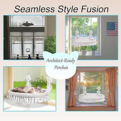 Cat Window Perch for Large Cats - No Tools Needed with 4 Super Suction Cups, Soft Chew-Resistant Fleece &amp; Easy Clean Design