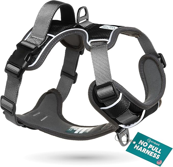 Embark Adventure Dog Harness, Reflective Trim No Pull Dog Harness Medium Sized - Military Grade Nylon, Front Clip with Gel Lined Handle. Soft &amp; Padded Puppy Harnesses for Any Breed