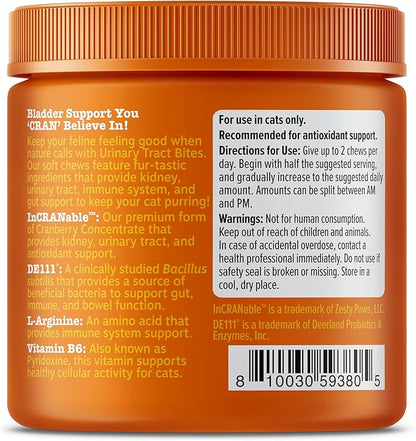 Zesty Paws Cranberry Urinary Tract Bites for Cats - Kidney &amp; Urinary Tract Health - Soft Chews with D-Mannose, Vitamin B6 &amp; L-Arginine - Immune &amp; Gut Support - Bacon - 60 Count