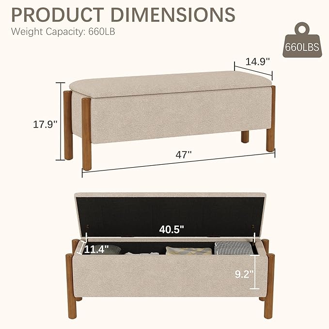 Modern Storage Benches with Walnut Wood Legs, 47&