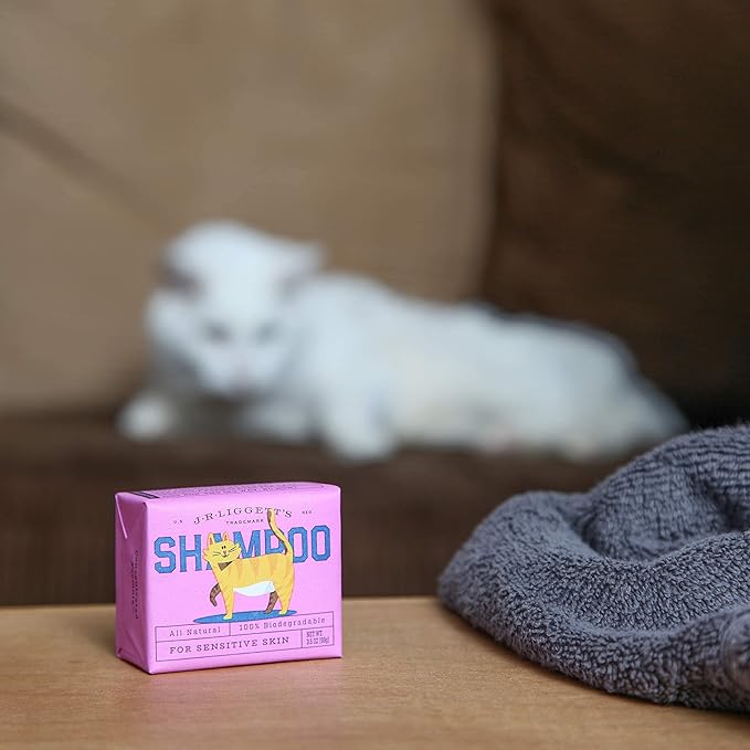 JR Liggett’s Natural Cat Shampoo Bar for Sensitive Skin - 100% Detergent Free, Non-GMO &amp; Biodegradable - Tear-Free, Hypoallergenic Formula Soothes Dry Itchy Skin - Safe for Puppies - 3.5 oz Bar