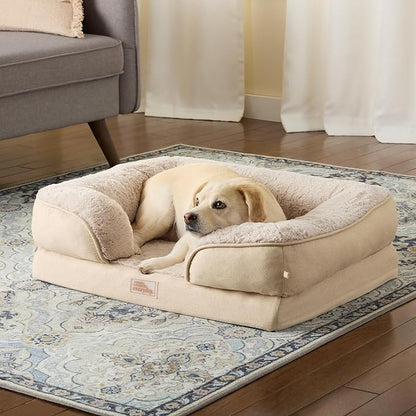 TOWN &amp; COUNTRY EVERYDAY CuddleTown Comfy Solid Bolster Sofa Pet Bed, Supportive &amp; Calming Egg Crate Foam, Non-Slip Bottom, Machine Washable Cover, Beige, Medium 28"x23"x8"