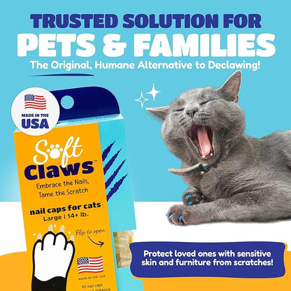 Soft Claws Cat Nail Caps for Large Cats – (40 Caps, Purple &amp; Black) - Made in USA - Veterinarian-Developed | Protects Furniture &amp; Skin - Easy to Apply, Long-Lasting Anti-Scratch Soft Cat Claw Covers