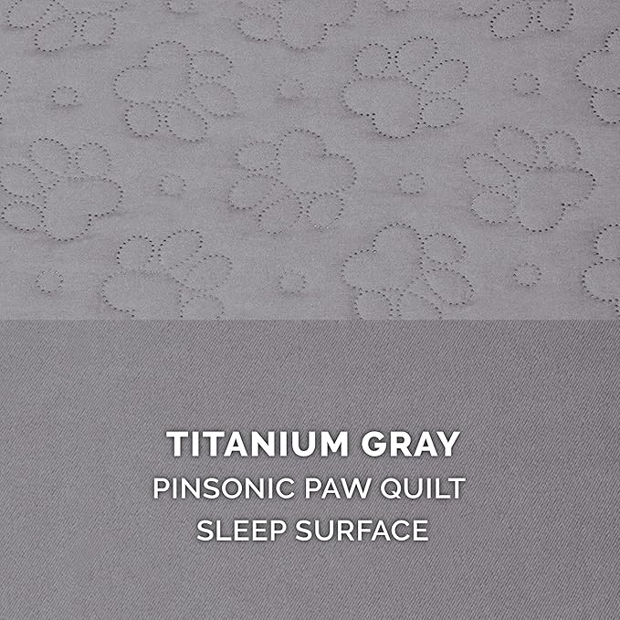 Furhaven Cooling Gel Dog Bed for Medium/Small Dogs w/ Removable Bolsters &amp; Washable Cover, For Dogs Up to 35 lbs - Pinsonic Quilted Paw L Shaped Chaise - Titanium, Medium
