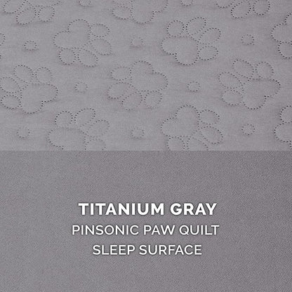 Furhaven Cooling Gel Dog Bed for Medium/Small Dogs w/ Removable Bolsters &amp; Washable Cover, For Dogs Up to 35 lbs - Pinsonic Quilted Paw L Shaped Chaise - Titanium, Medium