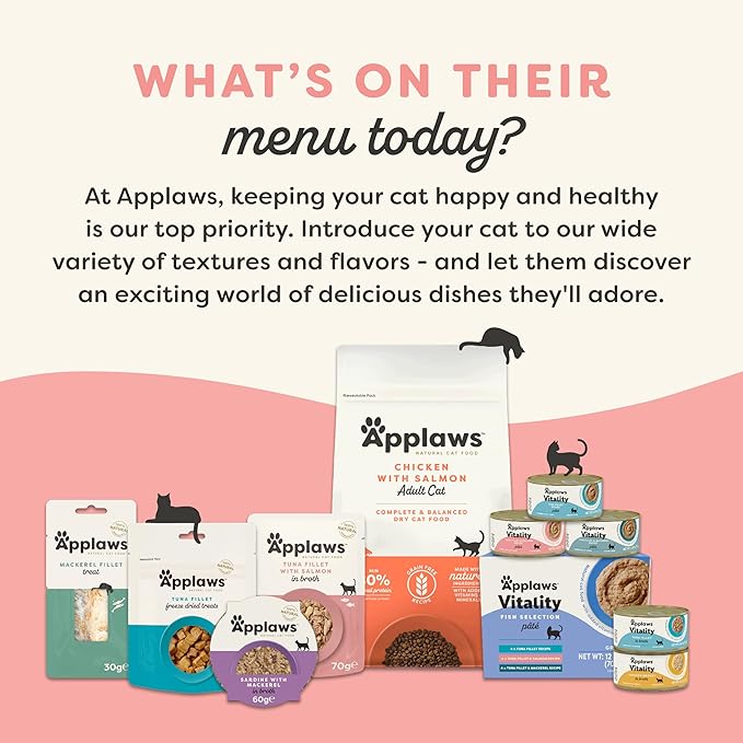 Applaws Vitality Wet Cat Food in Broth, Natural Canned Cat Food, Wet Food for Cats with Added Vitamins and Minerals, Grain and Carrageenan Free, Tuna Fillet &amp; Salmon in Broth (24 Count, 5.5oz Cans)