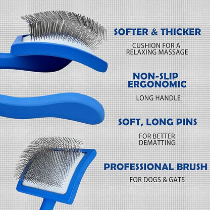 Dog Grooming Brush Set – 5-Piece Kit for Medium &amp; Long-Haired Dogs | Includes Long Pin Brush, Flea Comb, Bath Glove, Silicone Glove, Metal Comb | For Poodles, Huskies &amp; More (Blue)