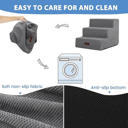 Dog Stairs for Small Dogs &amp; Cats, 3-Step Non-Slip Pet Steps for Couch Sofa and Chair, Grey, 13.6" H