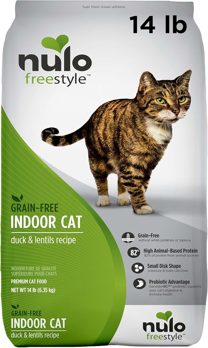Nulo FreeStyle High Protein Indoor Cat Food, Duck &amp; Cod Recipe - Natural Grain-Free Dry Indoor Cat Food with Omega Fatty Acids, &amp; Probiotics, 14 lb Bag