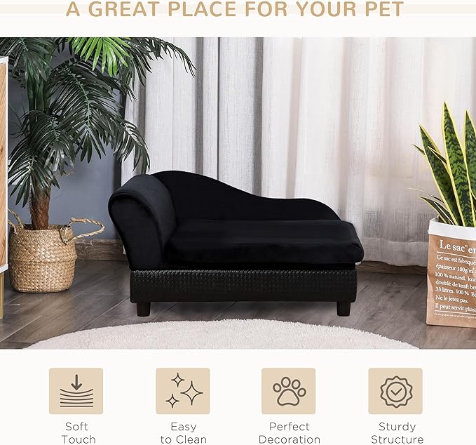 PawHut Luxury Fancy Dog Couch with Hidden Storage, Small Dog Sofa Bed with 2" Soft Foam, Modern Pet Furniture for Puppies &amp; Little Breeds, Black