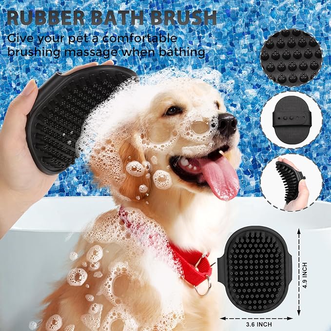 Dog Brush Kit - Self-Cleaning Slicker Brush with Bath Brush &amp; Undercoat Rake | Deshedding Tools for Large - Small Dogs &amp; Cats, Professional 3-in-1 Pet Grooming Set for Heavy Shedding, Black