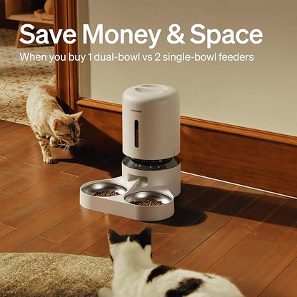 PETLIBRO 5L Automatic Cat Feeder for 2 Cats, 5G&amp;2.4G Wi-Fi Programmable Cat Food Dispenser with Dual Stainless Steel Bowls, Airtight Lock Fresh Technology, Low Food Sensor