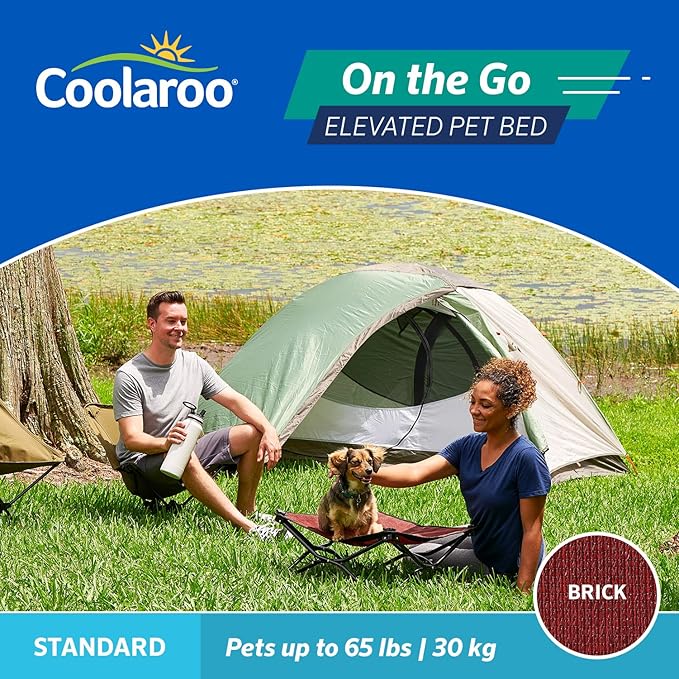 Coolaroo On-The-Go Elevated Dog Bed - Foldable Pop-Up Travel Dog Bed with Breathable, Moisture-Resistant Fabric, Carry Bag Included, Lightweight &amp; Portable, Brick, Standard