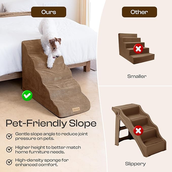 Dog Stairs for High Beds Up to 26-30", 5-Step Foam Pet Ramp with Washable Cover, Gentle Slope Steps, Bed &amp; Couch Ladder for Small Medium Dogs &amp; Senior Cat, Puppy Stairs to Get on Tall Furniture