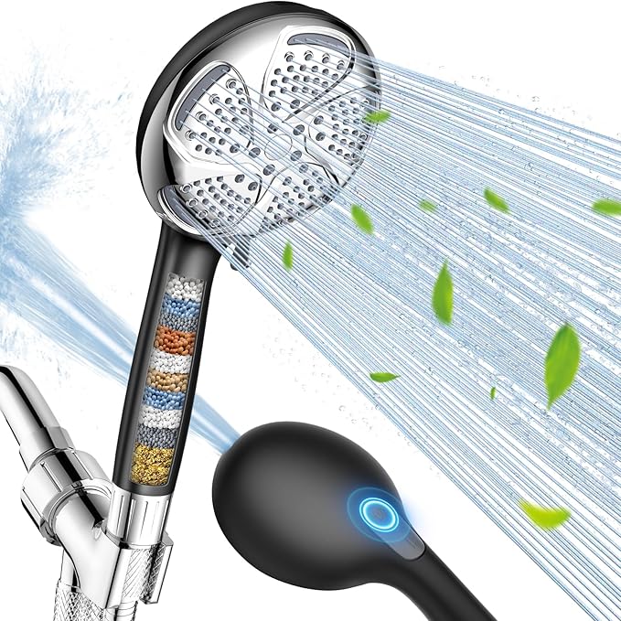 FEELSO Filtered Shower Head with Handheld, High Pressure 7-Spray Showerhead with Filters for Hard Water - Remove Chlorine, Reduce Dry Itchy Skin, Anti-clog Nozzles, Power Wash to Clean Tub, Tile &amp; Pet