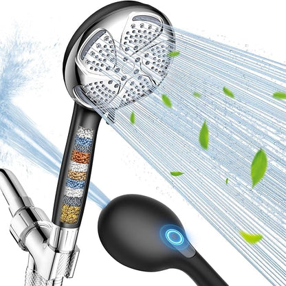 FEELSO Filtered Shower Head with Handheld, High Pressure 7-Spray Showerhead with Filters for Hard Water - Remove Chlorine, Reduce Dry Itchy Skin, Anti-clog Nozzles, Power Wash to Clean Tub, Tile &amp; Pet