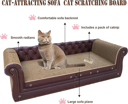Scratching Sofa, Couch Shaped Thick Scratching Cardboard, Lounge Bed for Indoor Rest&amp;Play, Sofa Scratcher Pad (Brown, 39.4" L X 14" W X 11" H)