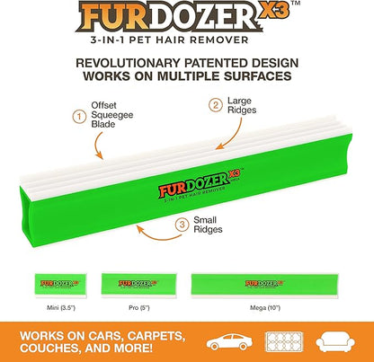 FurDozer X3 MEGA Pet Hair Remover &amp; Auto Detailing Tool - Cat &amp; Dog Hair Remover for Carpets, Car Interiors, Couches, Bedding, &amp; Pet Furniture - Reusable Pet Hair Removal Tool for Dog Fur &amp; Lint, 10"