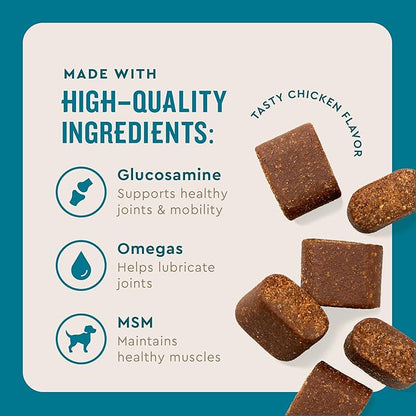 VetIQ Advanced Hip &amp; Joint Chews For Dogs, 60 Count, Chicken Flavored Supplements Made with Glucosamine, Omega 3’s, Chondroitin, MSM &amp; Green Lipped Mussel, Increases Mobility &amp; Maintains Muscles
