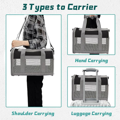 PINVNBY Bunny Carrier for Travel Camping Outdoor, Small Pet Carrier, Guinea Pig Carrier, Breathable Pet Portable Hand Bag for Hamster Bunny Guinea Pig（Black &amp; Gray）