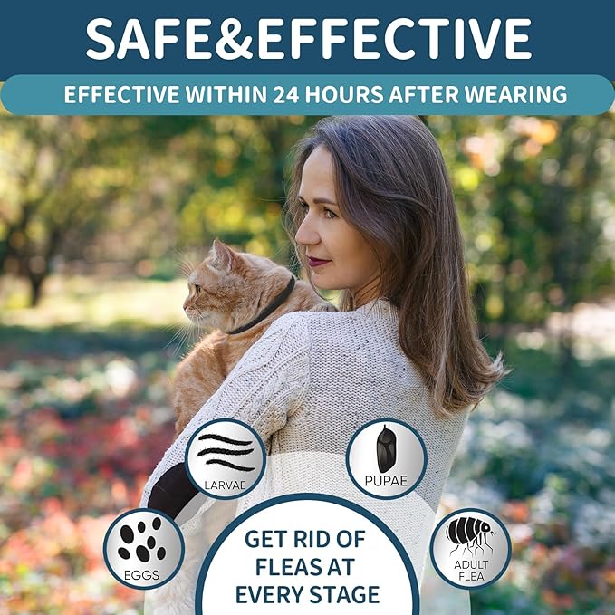 Flea and Tick Collar for Cats - 4 Pack, 32 Month Protection Treatment, Waterproof, Natural Prevention, Adjustable for Cats &amp; Kittens (Black)