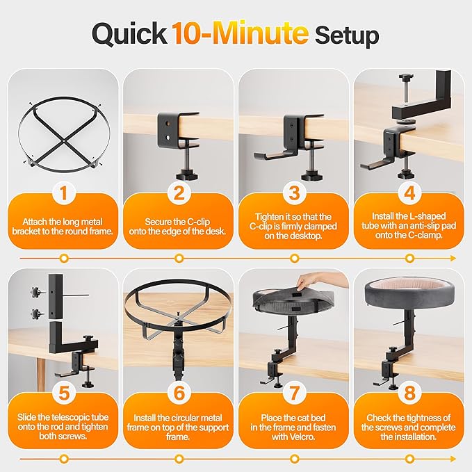2-in-1 Cat Bed Desk Mount &amp; Headphone Hanger – Adjustable Cats Hammock Bed for Desk, Cat Beds &amp; Furniture for Home Office or Gaming Setup
