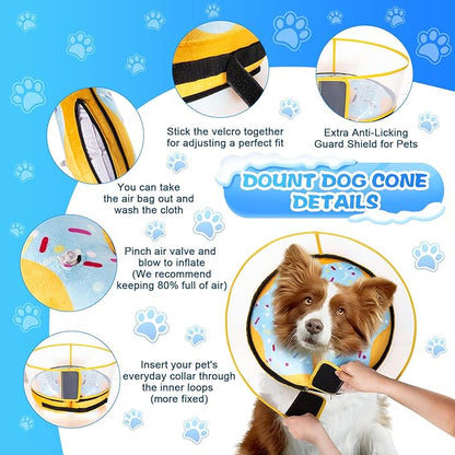 Inflatable Dog Cone Collar with Detachable Enhanced Anti-Licking Shield, Soft Neck Donut Collar for Dogs After Surgery, Adjustable Dog Cone Alternative for Large Medium Small Dogs &amp; Cats