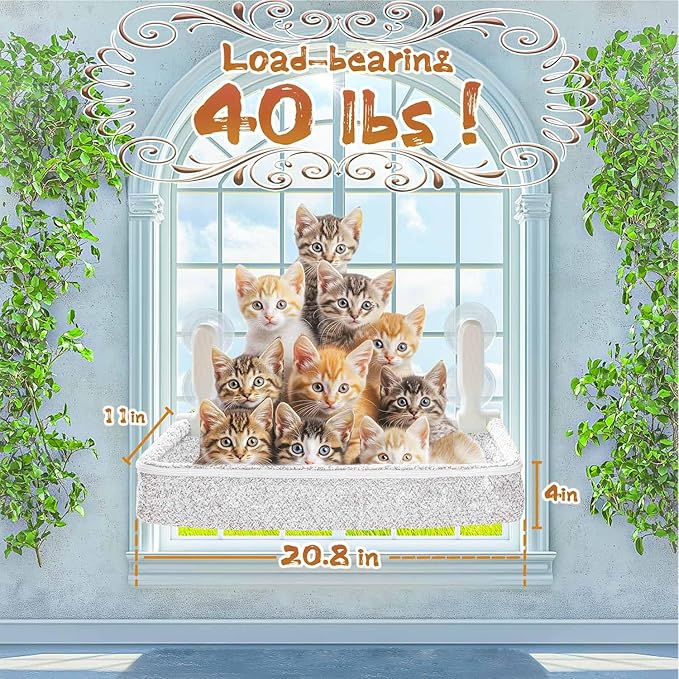 Cat Window Perch &amp; Hammock - Exquisite Sofa Fabric, Safe &amp; Comfortable Design with 4 Strong Suction Cups - Ideal for Large Cats (High Grade Gray, Large)