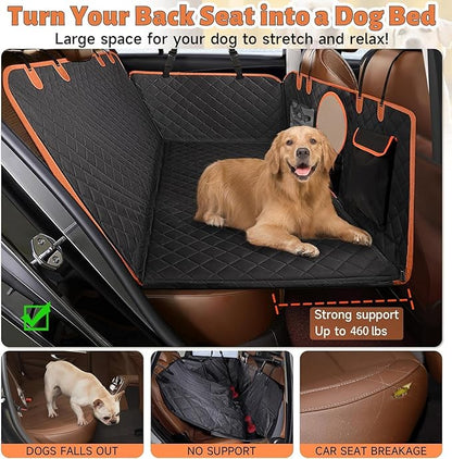 Dog Car Seat Cover for Back Seat, Hard Bottom Back Seat Extender for Dogs, Holds 420lbs, Waterproof Pet Hammock Protector, Thick and Durable Dog Seat Cover for Truck, Car, SUV-Black