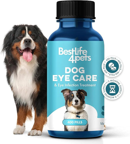 Dog Eye Care &amp; Infection Treatment, Natural Dog Supplements for Conjunctivitis, Swelling, Dry Eyes and Discharge, Easy to Use, No More Struggle with Canine Drops, 400 Small Pills