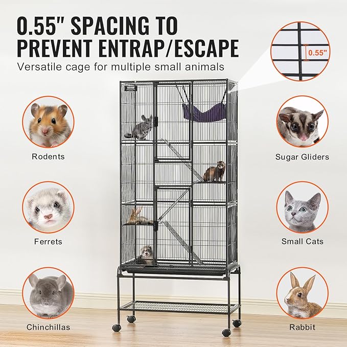 VEVOR 69" Rolling Metal Ferret Cage, Large 4-Tier Critter Nation Cage, Small Animal Cage with Ramps &amp; Tray, Easy to Set up for Pet Mice, Hamster, Guinea Pig, Chinchilla, Squirrel, Hedgehogs, Bunny