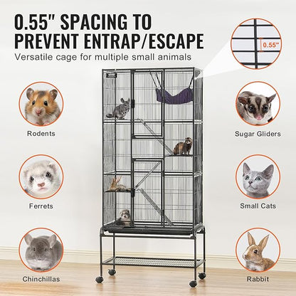 VEVOR 69" Rolling Metal Ferret Cage, Large 4-Tier Critter Nation Cage, Small Animal Cage with Ramps &amp; Tray, Easy to Set up for Pet Mice, Hamster, Guinea Pig, Chinchilla, Squirrel, Hedgehogs, Bunny