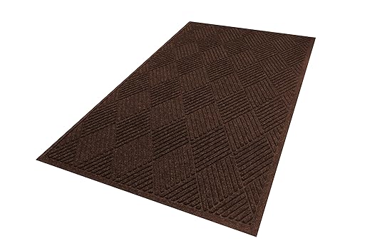 WaterHog Diamond | Commercial-Grade Entrance Mat with Rubber Border – Indoor/Outdoor, Quick Drying, Stain Resistant Door Mat (Dark Brown, 3&