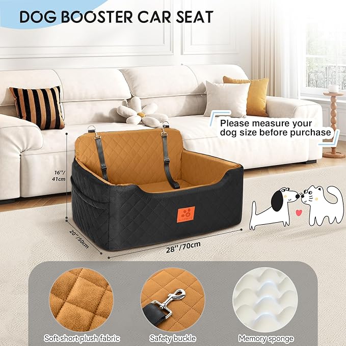 Dog Car Seat for Medium/Large Dogs,Dog Booster Seat for Dog Under 50lbs or 2 Small Dogs, Detachable and Washable Pet Car Seat,Multi-Functional Travel Dog Bed &amp; Dog Sofa(Black/Brown)