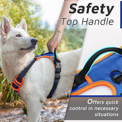Eagloo Dog Harness for Large Dogs, No Pull Service Vest with Reflective Strips and Control Handle, Adjustable and Comfortable for Walking, No Choke Pet Harness with 2 Metal Rings, Blue &amp; Orange, XL