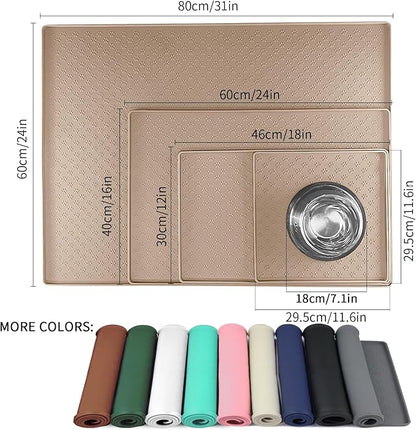 Ptlom Silicone Dog Food Mat Waterproof Pet Feeding Mat with High-Lips, Anti-Slip Dog Bowl Mat for Food &amp; Water, Non-Spill Puppy Feeding Tray for Small, Medium &amp; Large Dogs and Cats, Taupe