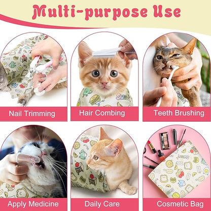 4p Cat Wrap for Cutting Nails Set, Self-Adhesive Cat Wrap Comfortable &amp; Soft Cat Grooming Wrap Suitable for Many Cat Sizes Cat Burrito Wrap for Trimming Nails