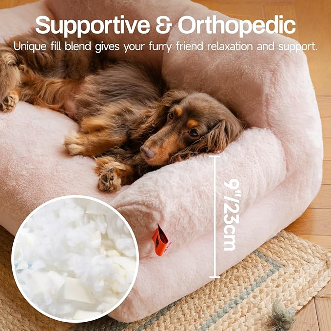 MEWOOFUN Cat Bed for Indoor Cats, Washable Dog Beds for Small Dogs &amp; Cats with Removable Cover, Fluffy Cat Couch with Non-Slip Bottom (Pink, 26.0" L X 19.0" W X 13.0" Th)