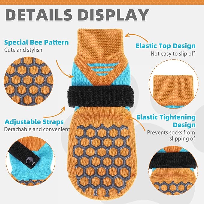 KOOLTAIL Dog Socks for Hot Pavement, Summer Breathable Dog Socks to Prevent Licking Paws, Non Slip Pet Boots&amp;Paw Protectors for Hardwood Floor,Grippy Shoes for Small Medium Large Senior Dogs,Orange XS