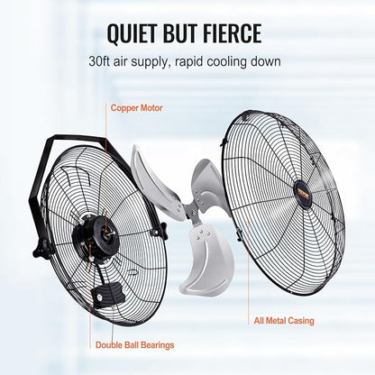 VEVOR Wall Mount Fan, 2 PCS 18 inch Waterproof, 3-speed High Velocity Max. 4000 CFM Industrial Wall Fan for Indoor, Commercial, Residential, Warehouse, Greenhouse, Workshop, Basement, Garage,Black