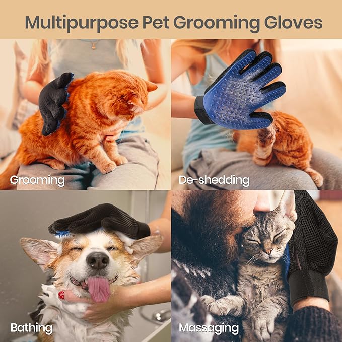 Pet Hair Remover Glove - Gentle Pet Grooming Glove Brush - Deshedding Glove - Massage Mitt with Enhanced Five Finger Design - Perfect for Dogs &amp; Cats with Long &amp; Short Fur - 1 Pack (Right-Hand), Blue