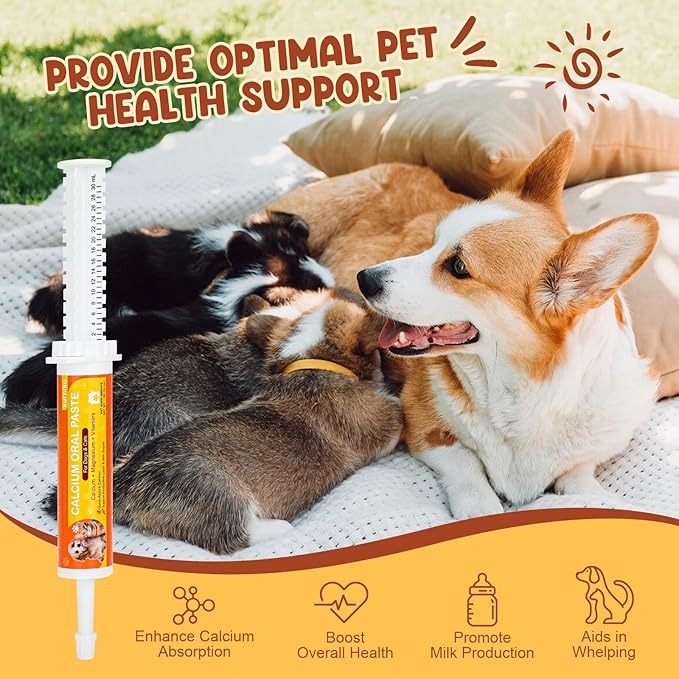 Oral Calcium for Dogs &amp; Cats, Puppy Whelping Supplies-Supporting Milk Production &amp; Efficient Labor, Daily Dog Calcium Supplement for Rapid Absorption &amp; Recovery, 1 Oz