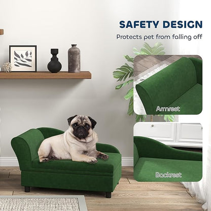 PawHut Luxury Fancy Dog Couch with Hidden Storage, Small Dog Sofa Bed with 2" Soft Foam, Modern Pet Furniture for Puppies &amp; Little Breeds, Green