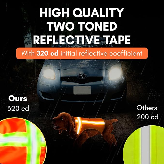 Reflective Dog Vest – Fluorescent Orange | High-Visibility, Water-Resistant Safety Jacket with Adjustable Fit for Day &amp; Night Walks, Hiking, Hunting, and Outdoor Use (Large)
