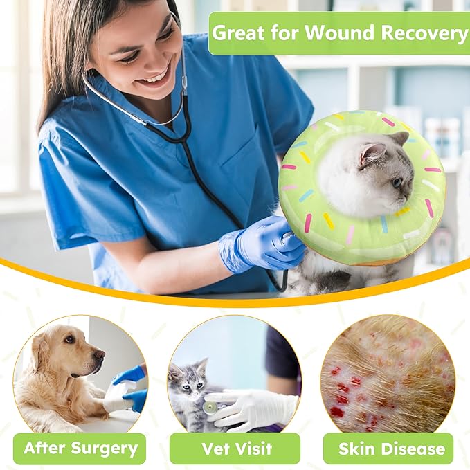 Cat Cone Collar Soft, Cat Recovery Collar for Wound Healing Cute Donut Adjustable Kitten Cones to Stop Licking Comfortable Lightweight Neck Elizabethan Collars for Kittens After Surgery